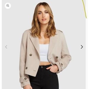 Belle & Bloom Better Off Military Peacoat Womens Medium Sand Wool Blend Blazer